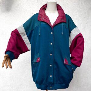 Vintage 90s Reversible Color Block Men's XL Windbreaker Jacket Maroon Dark Teal